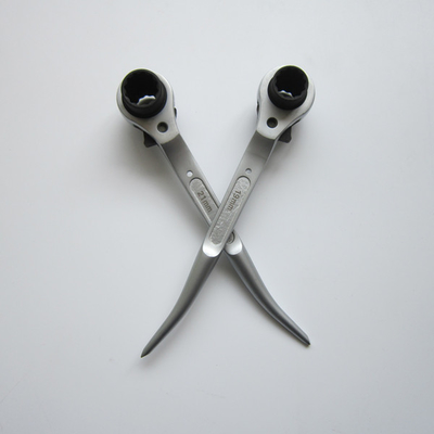 Satin Finish Cranked Podger End Forged Handle Cr-V Steel Dual Sized 19mm 21mm Scaffold Ratchet Podger Spanner