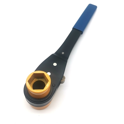 Dual Sized Square Socket Distribution Lineman's Ratcheting Wrench with Soft Grip Handle