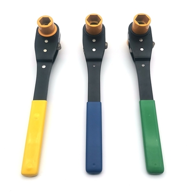 Dual Sized Square Socket Distribution Lineman's Ratcheting Wrench with Soft Grip Handle