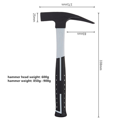 German Quality Carbon Steel Forged 600g Head Carpenter Roofing Hammer Fiberglass Handle Single Claw Hammer